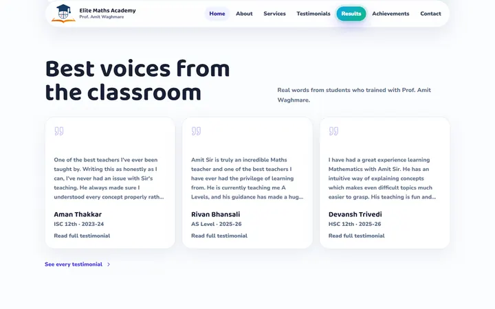 Testimonials section titled Best voices from the classroom